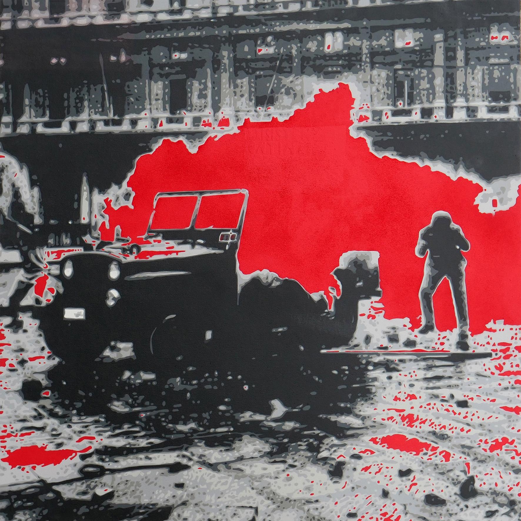 Bruno VOLPEZ La Resistenza continua Spray paint su tavolA 2018 cm. 70 x 70